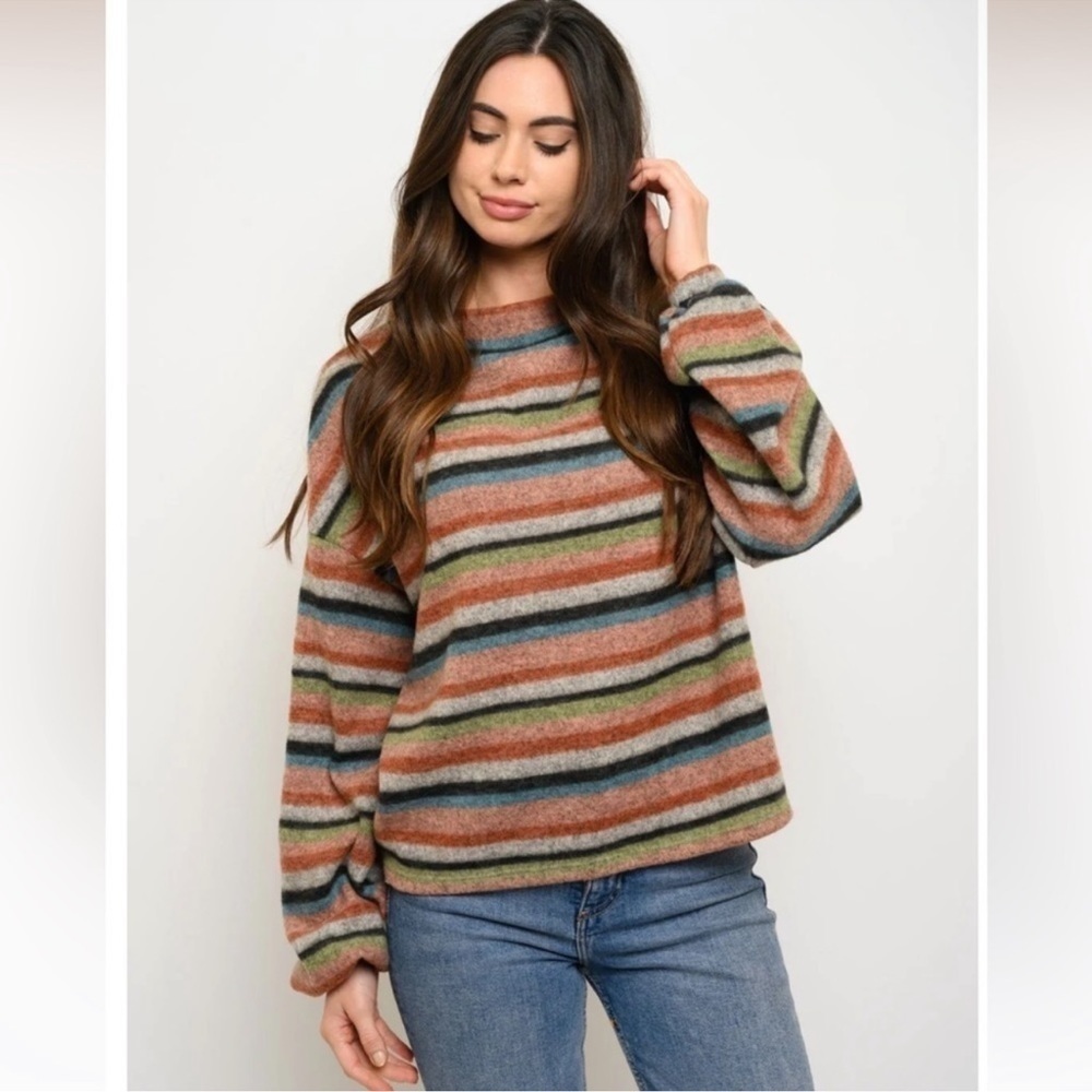 Brushed Striped Cozy Long Sleeve Top